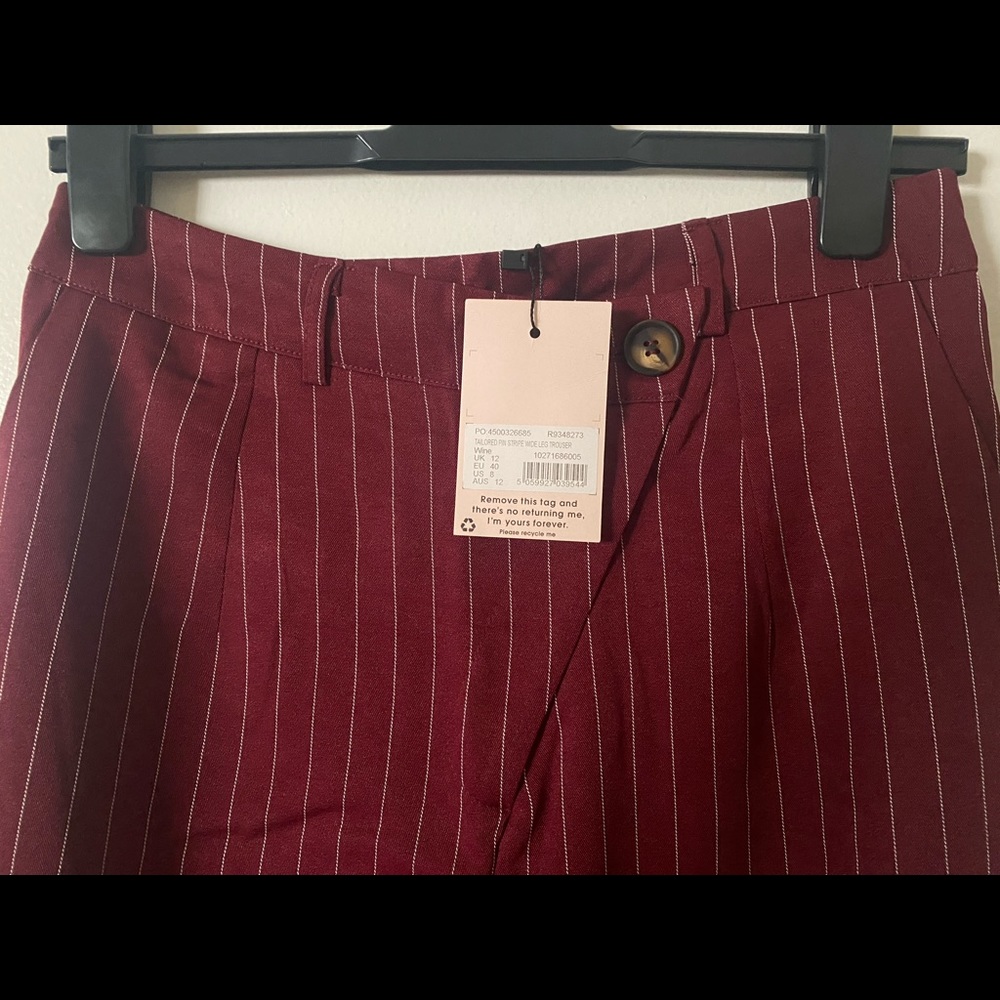 Missguided Wine Pinstripe Wide Leg Pants - Picture 5 of 7